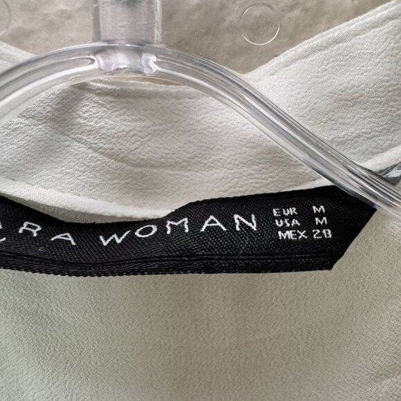 Zara White Black Contrast Crepe Collarless Button Up Blouse Medium Office Siren - Picture 4 of 7